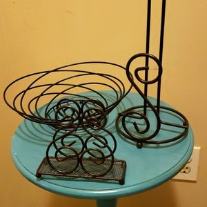 Three Piece Brass Kitchen Utensil Holder Set